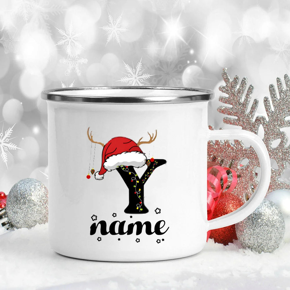Personlized Christmas Cup Initial with Name Hot Cocoa Chocolate Mug Drink Jiuce Enamel Mugs Xmas Gifts for Kids Friends Family