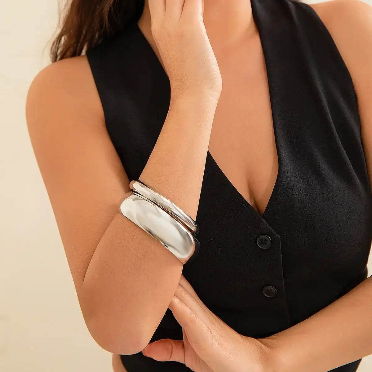 2Pcs/Set Punk Classic Gold Color Wide Bangles - HORA GIFT