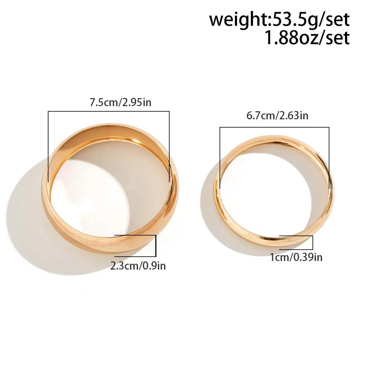 2Pcs/Set Punk Classic Gold Color Wide Bangles - HORA GIFT