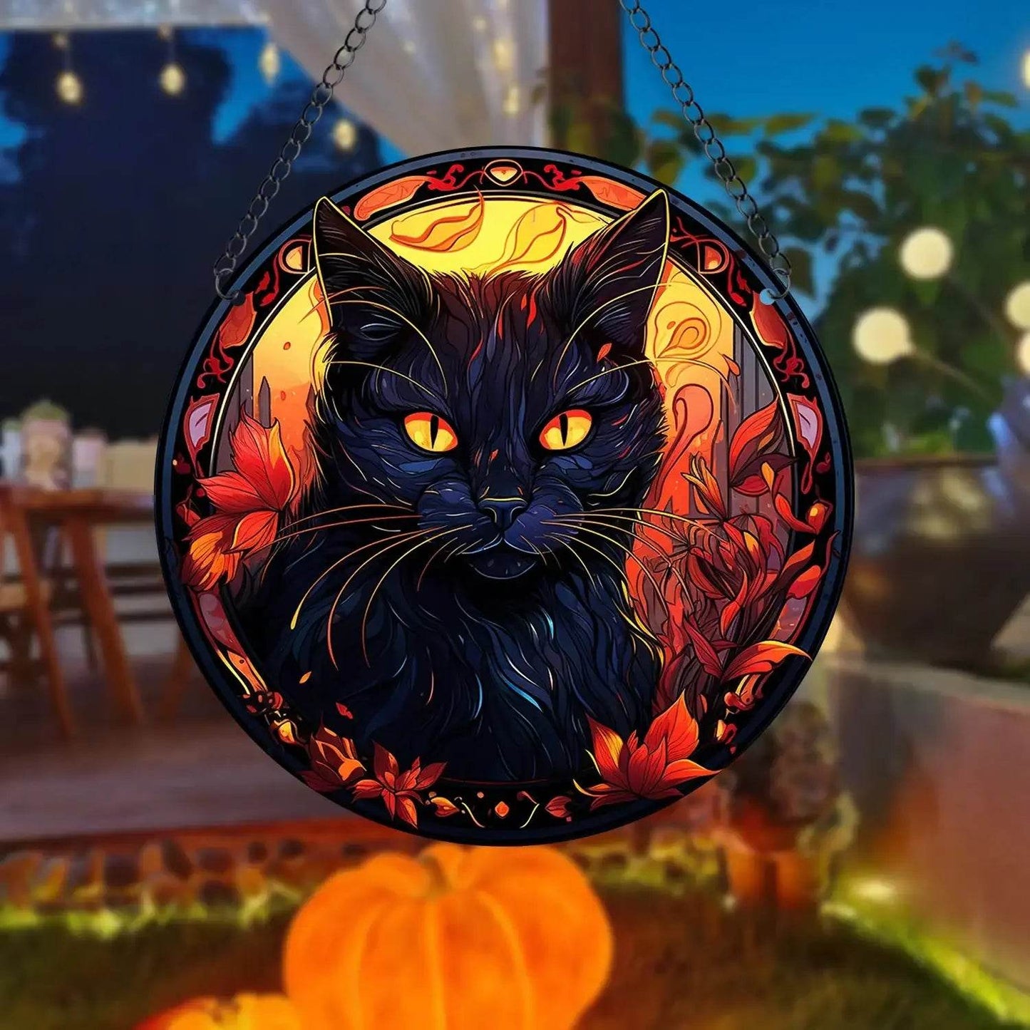 Black Cat Suncatcher - Acrylic Stained Style Window Hanging - HORA GIFT