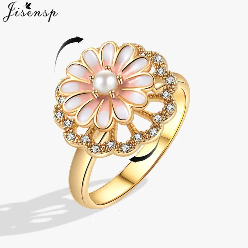 Korean Woman Anxiety Relaxing Ring Multiple Crystal Sunflower Snowflake Knuckle Rings Anti Stress Jewelry Girls Rotating Gift