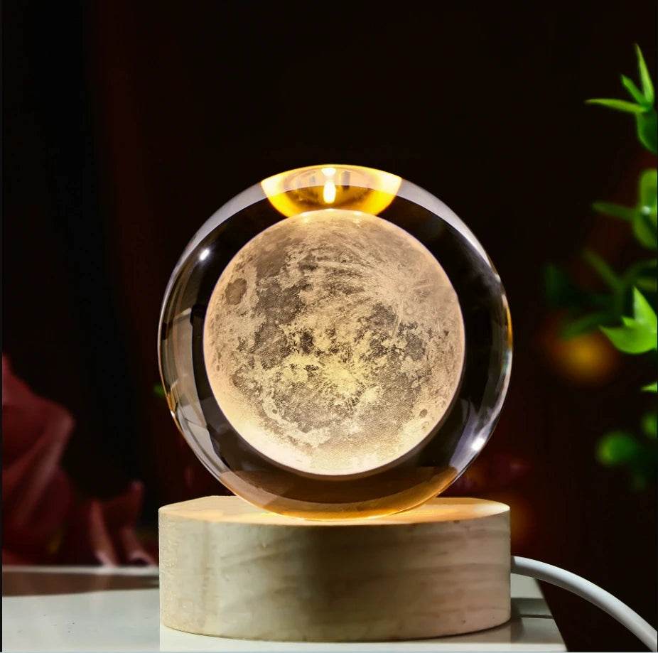LED Night Light Galaxy Crystal Ball Table Lamp 3D Planet Moon Glowing Planetary - HORA GIFT