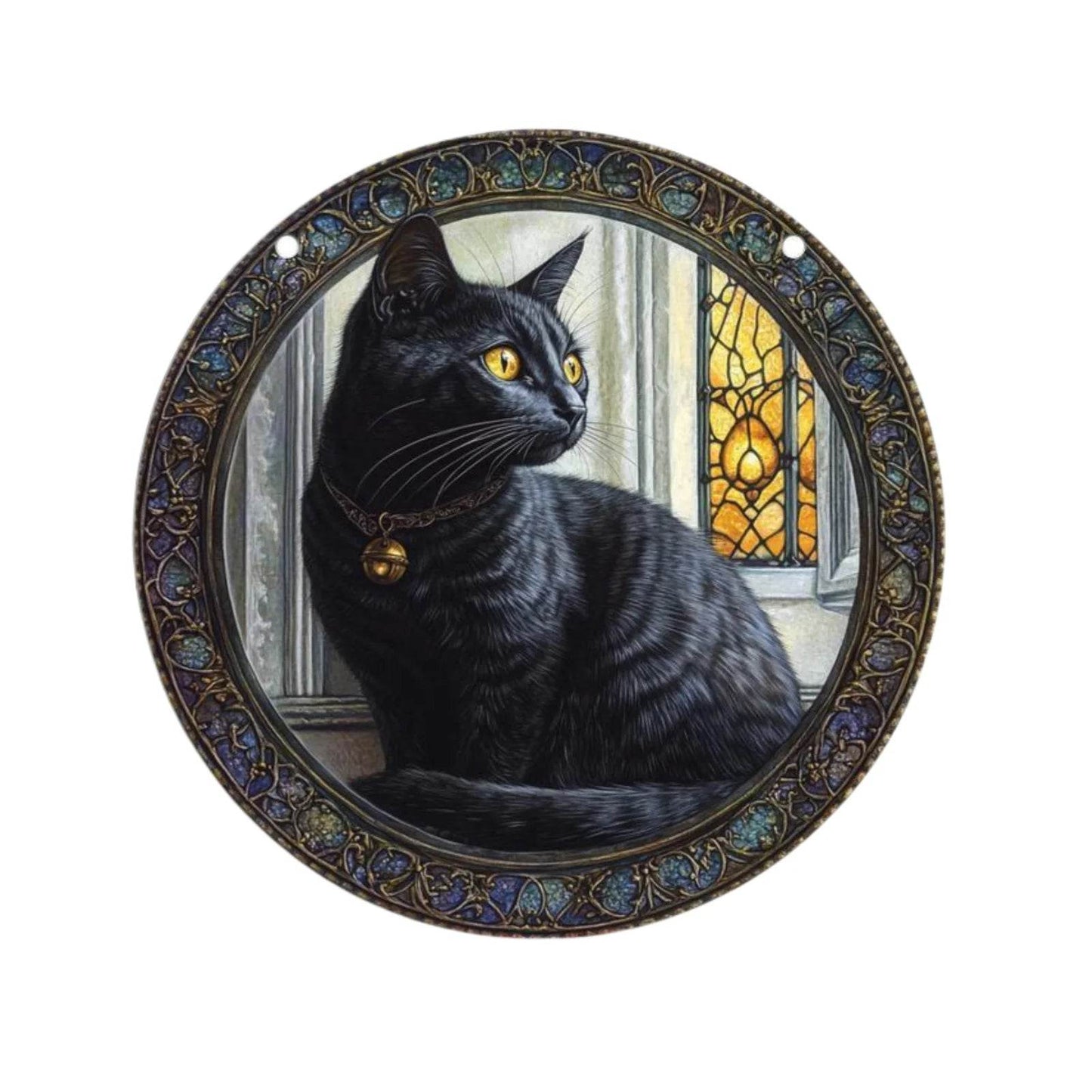 Black Cat Suncatcher - Acrylic Stained Style Window Hanging - HORA GIFT