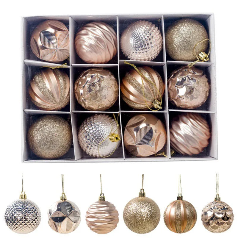 12pcs/set Christmas Round Balls Ornaments With Hanging Rope Christmas Tree Balls Pendant Navidad 2025 New Year Party Decorations