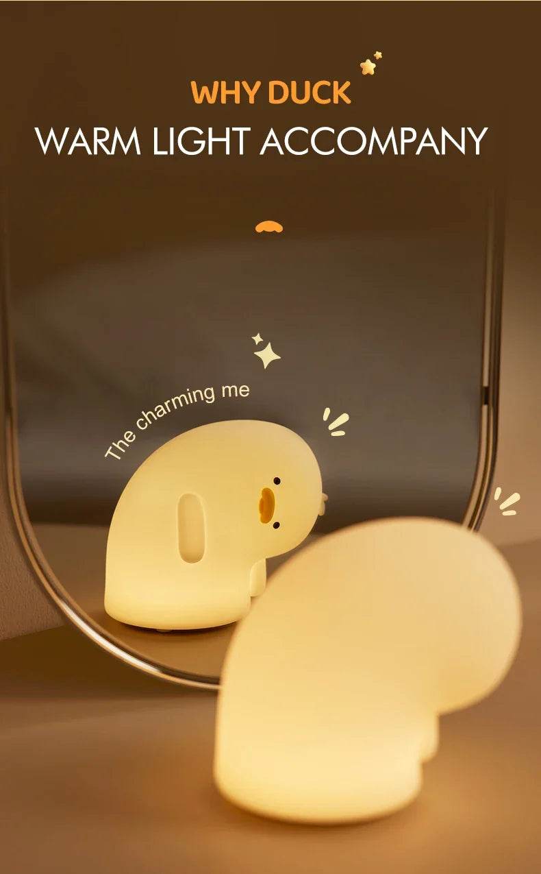 Rechargeable LED Night Light Cute Duck Silicone Patting Lamp Nursery Children Nightlights Home Bedside Room Decor Birthday Gift - HORA GIFT