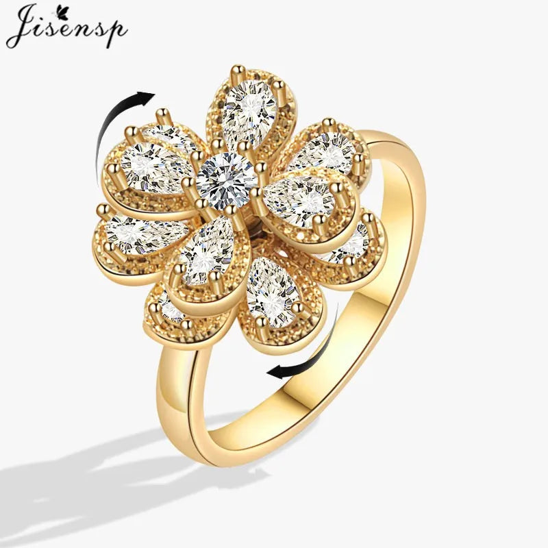 Korean Woman Anxiety Relaxing Ring Multiple Crystal Sunflower Snowflake Knuckle Rings Anti Stress Jewelry Girls Rotating Gift