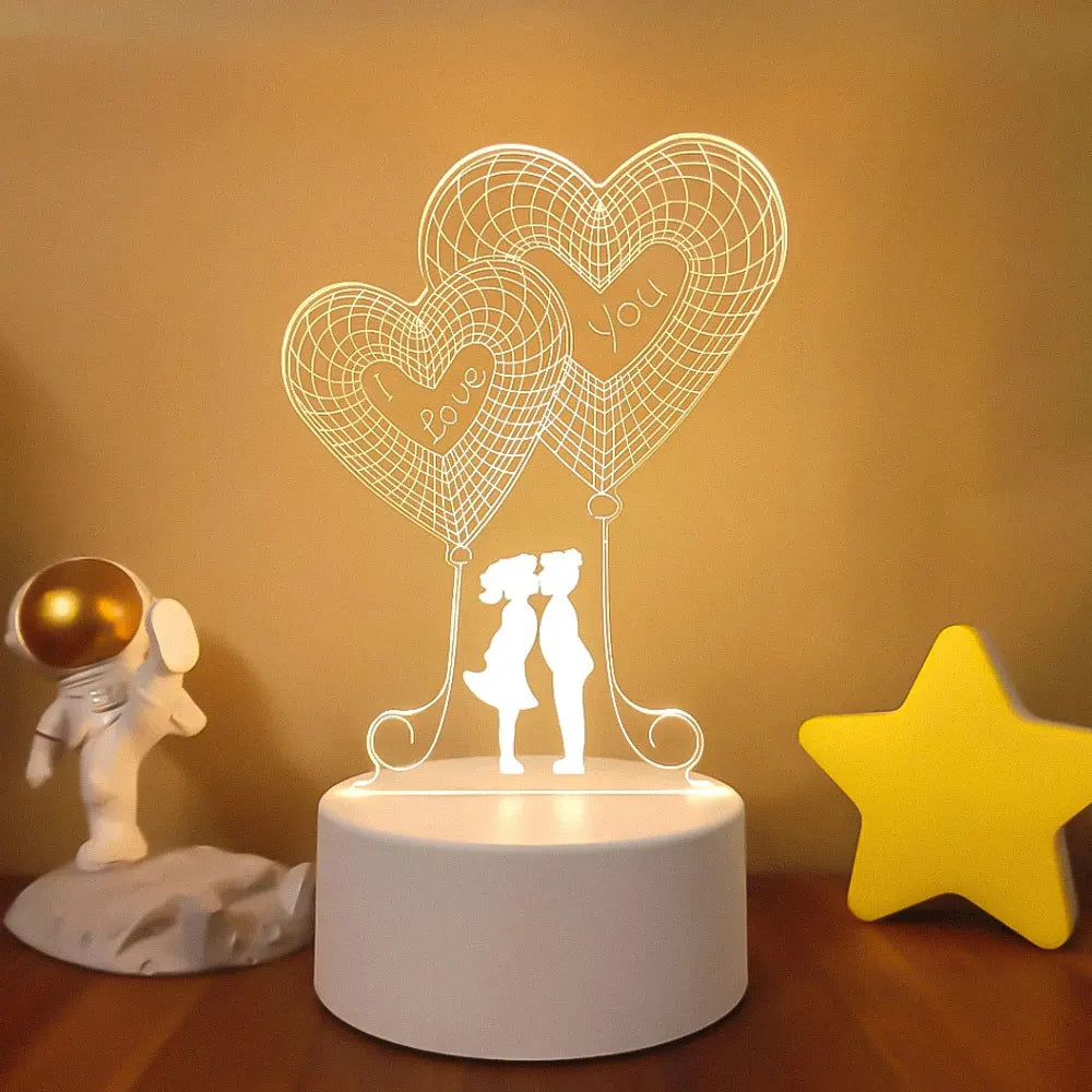 Romantic Love 3D Acrylic Led Lamp for Home Children's Night Light Table Lamp Birthday Party Decor Valentine's Day Bedside Lamp