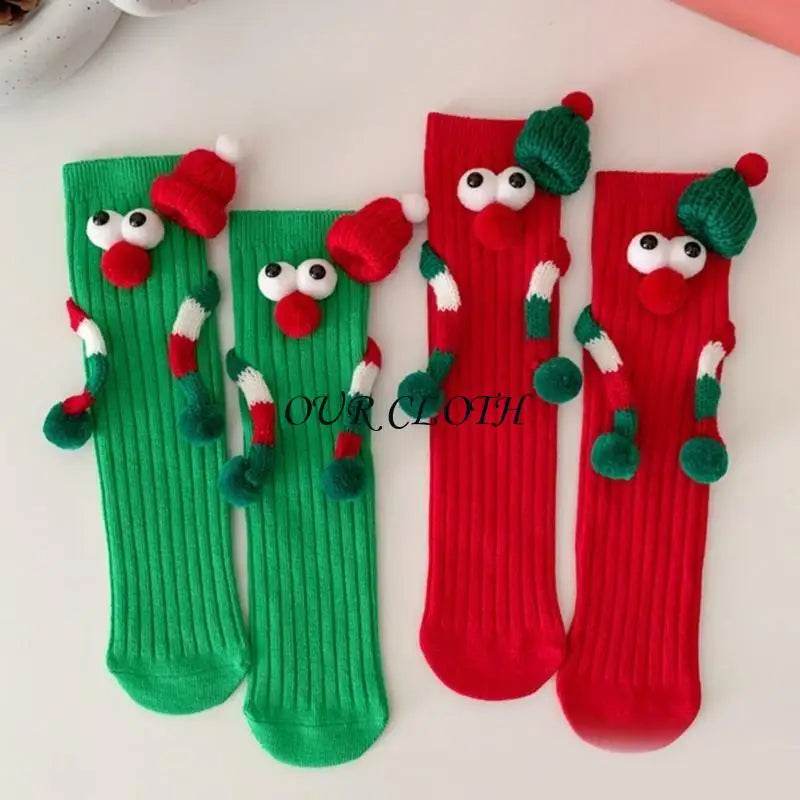 Funny Christmas Hand Socks for Kids Cartoon Big Eyes Novelty Middle Tube Socks Hosiery Holiday Party Gift Y1AC - HORA GIFT