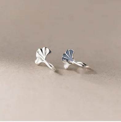 New in 925 Sterling Silver Drip Glue Ginkgo Biloba Leaves Ear Piercing - HORA GIFT
