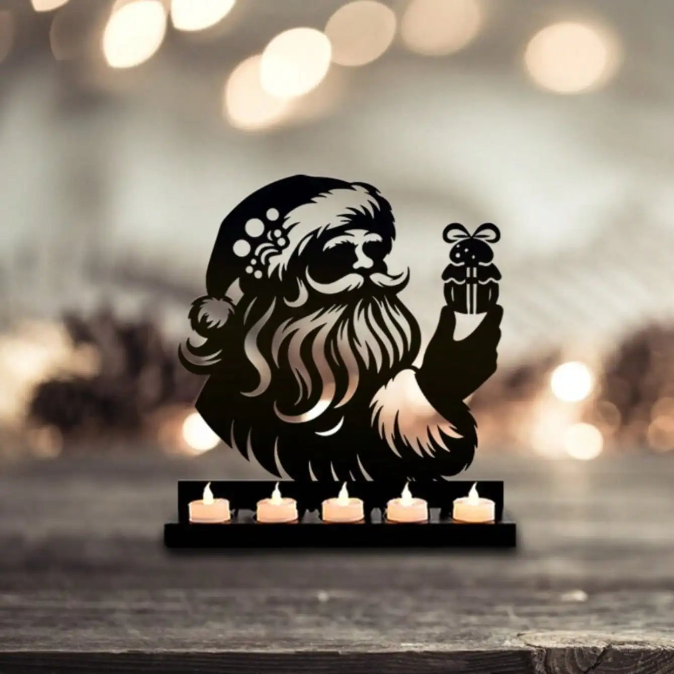 Rustic Santa Claus Candlestick - Premium Metal Christmas Candle Holder, Artistic Tabletop Decor for Living Room & Holiday Tables