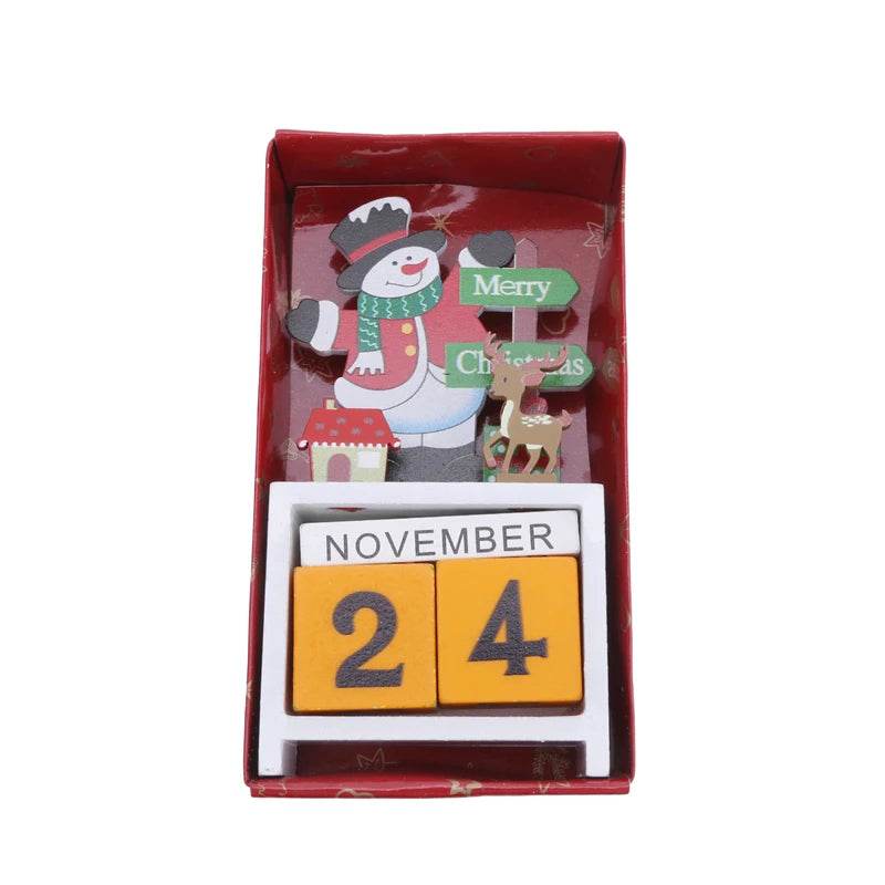 Christmas Count Down Calendar Santa Claus Elk Snowman Wooden Calendar - HORA GIFT