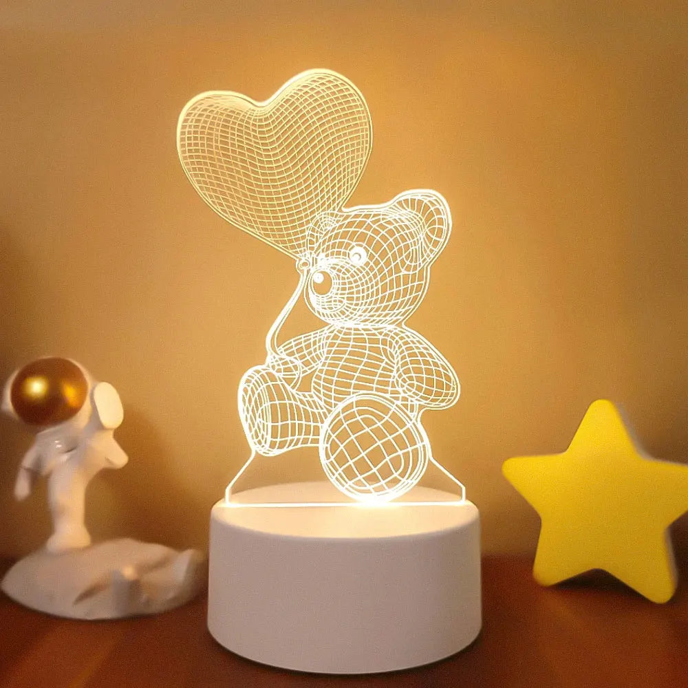 Romantic Love 3D Acrylic Led Lamp for Home Children's Night Light Table Lamp Birthday Party Decor Valentine's Day Bedside Lamp