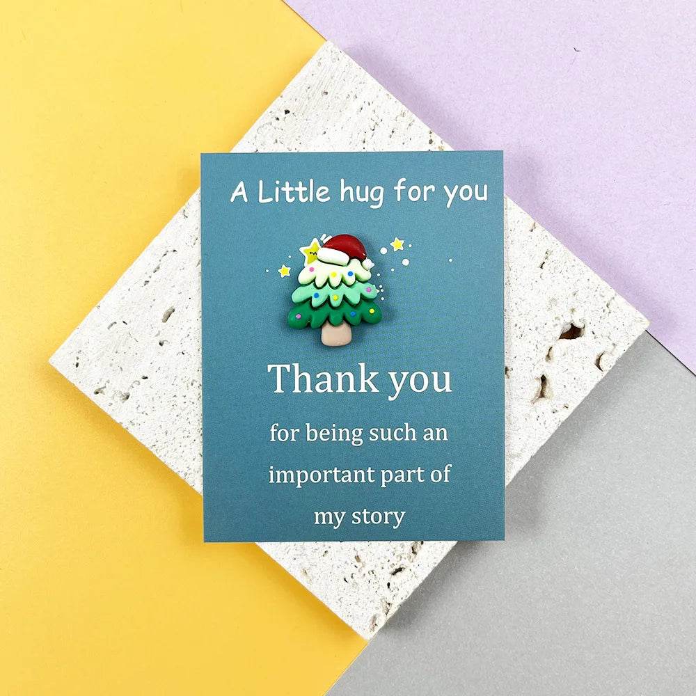 Marry Christmas Cards with Cute Resin Ornament Santa Claus Snowman Tree Ginger Man Christmas Greeting Cards Gift Thank You Card - HORA GIFT
