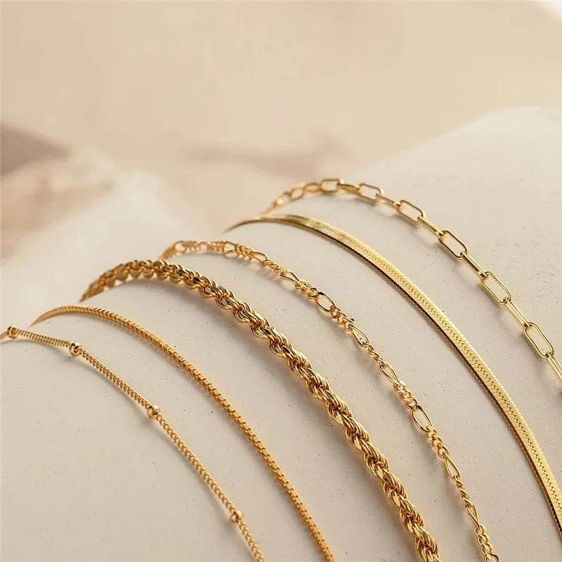 6Pcs Gold Color Multilayer Bracelet Set Boho Retro Thick Twist Cuban Chain Bracelet - HORA GIFT