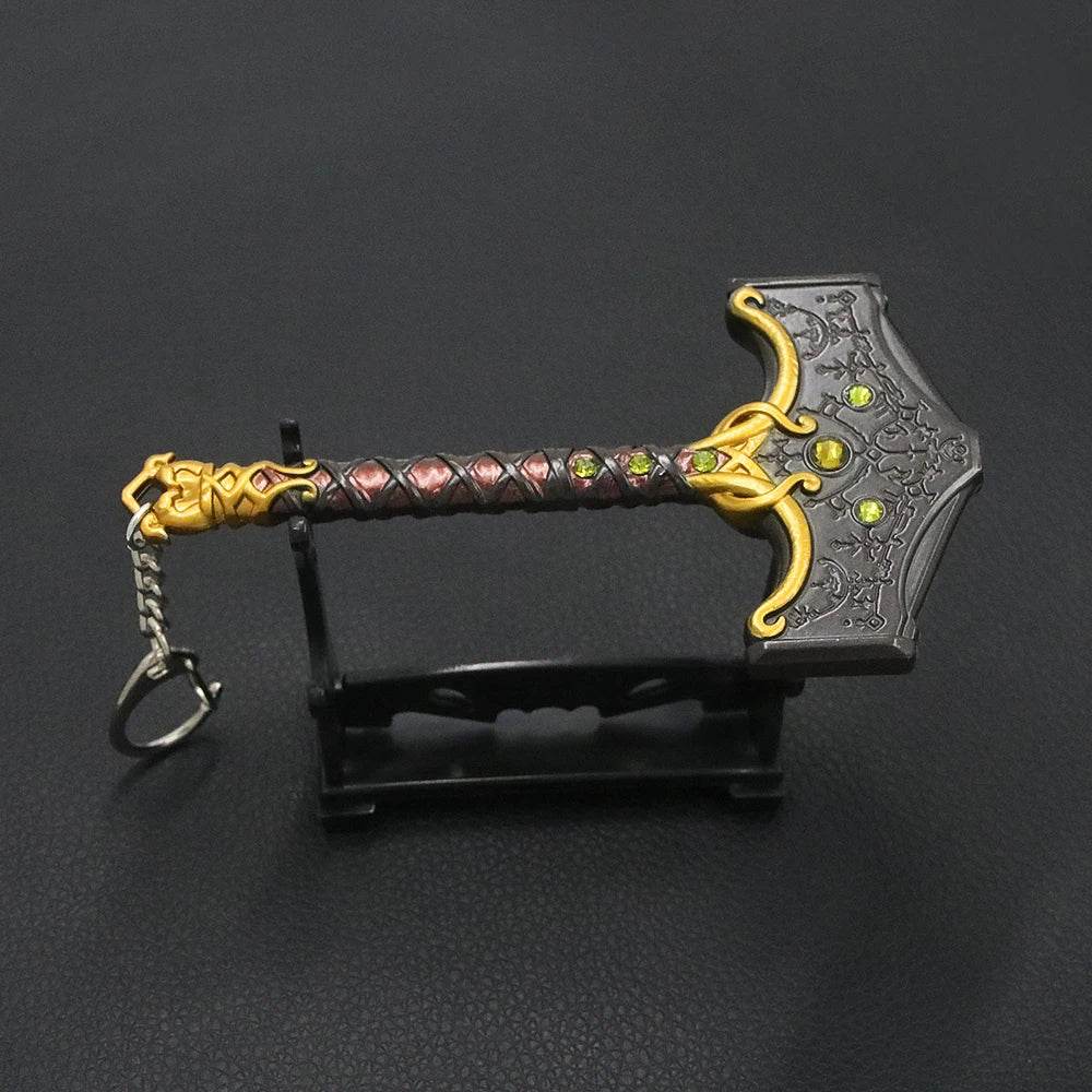 New God of War Ragnarok Keychain Kratos Ares Thor's Hammer Mjolnir Blades of Exile Leviathan Axe Weapon Penant Key Chain Jewelry - HORA GIFT