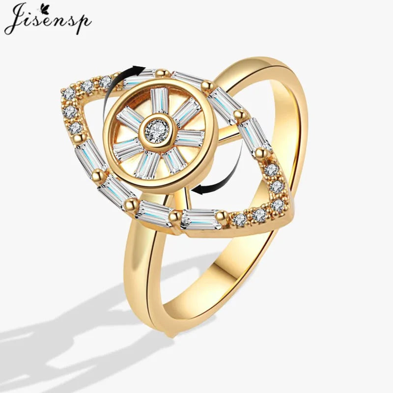 Korean Woman Anxiety Relaxing Ring Multiple Crystal Sunflower Snowflake Knuckle Rings Anti Stress Jewelry Girls Rotating Gift