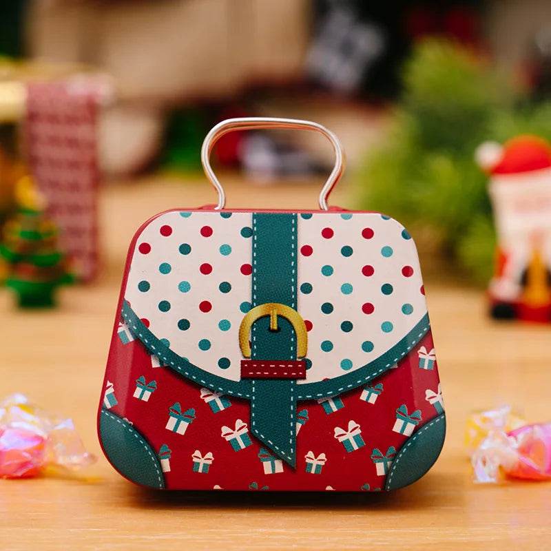 Christmas Decoration Metal Box Handbag Shape Tin Jar Jewelry Storage Cas - HORA GIFT