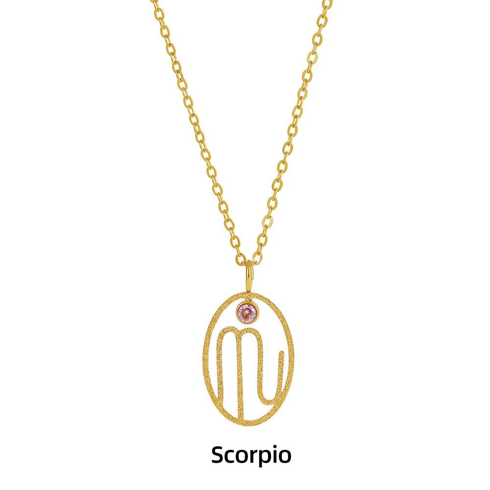 Zodiac Necklace for Women Aries Leo Pisces Sagittarius 12 Constellation Stainless Steel Neck Chains Jewelry Girl Birthday Gifts - HORA GIFT