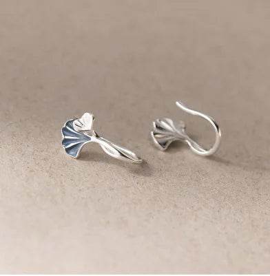New in 925 Sterling Silver Drip Glue Ginkgo Biloba Leaves Ear Piercing - HORA GIFT