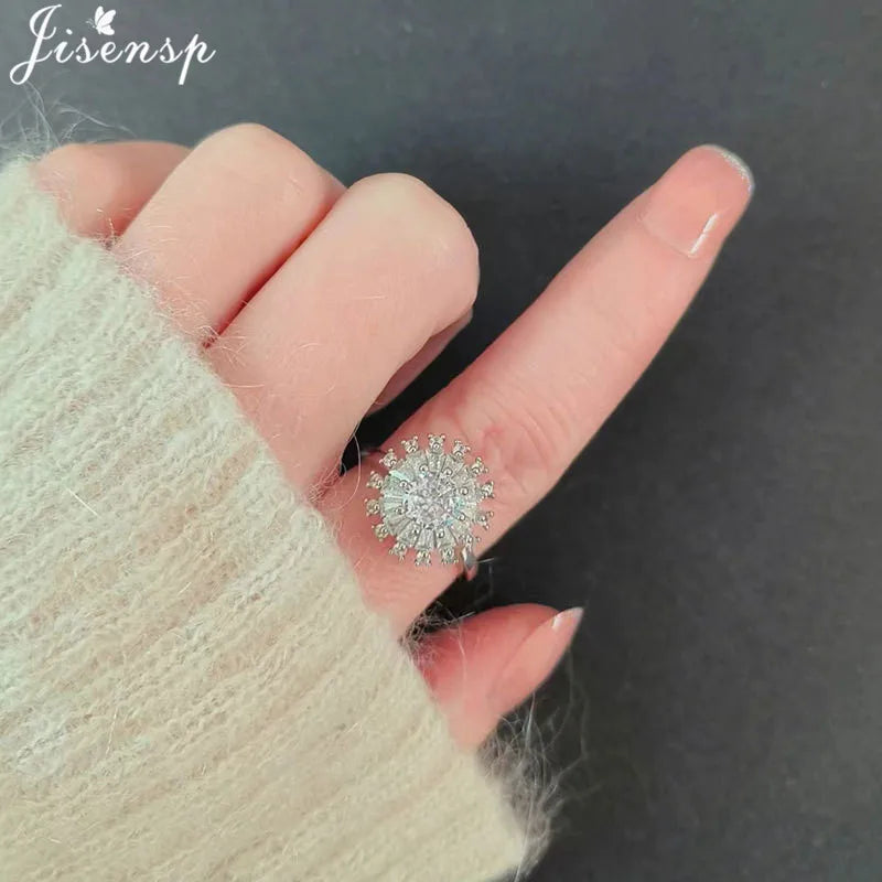 Korean Woman Anxiety Relaxing Ring Multiple Crystal Sunflower Snowflake Knuckle Rings Anti Stress Jewelry Girls Rotating Gift