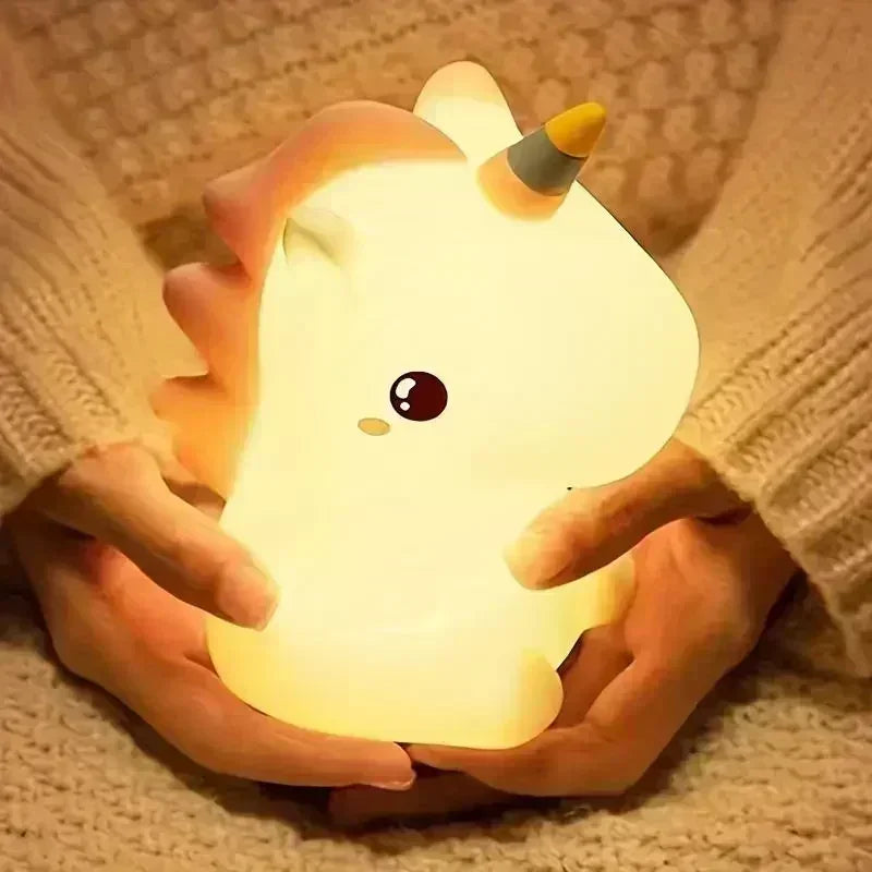 【Perfect Christmas Gift】Adorable Unicorn Silicone Night Light – USB Rechargeable 3-Level Dimmable Touch Lamp