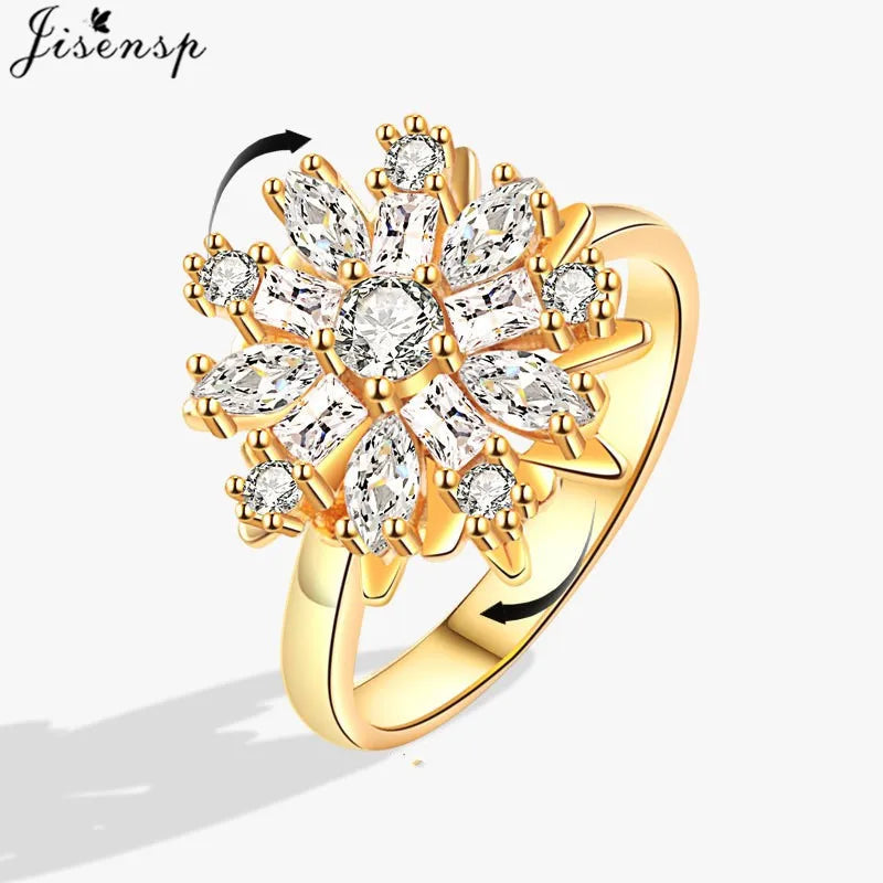 Korean Woman Anxiety Relaxing Ring Multiple Crystal Sunflower Snowflake Knuckle Rings Anti Stress Jewelry Girls Rotating Gift