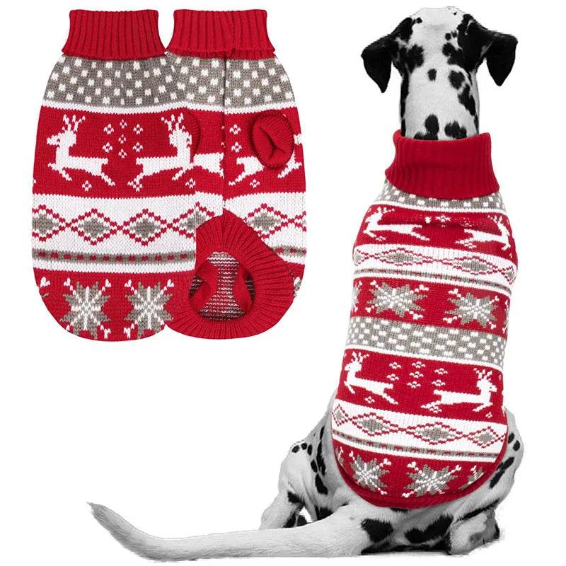 Christmas Dog Sweater Medium Large Dogs Reindeer Snowflake Knitted Sweater - HORA GIFT
