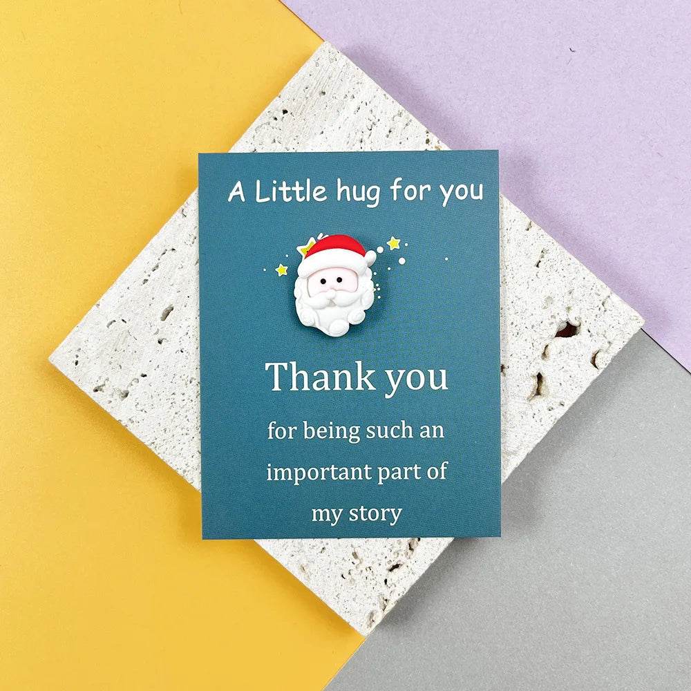 Marry Christmas Cards with Cute Resin Ornament Santa Claus Snowman Tree Ginger Man Christmas Greeting Cards Gift Thank You Card - HORA GIFT