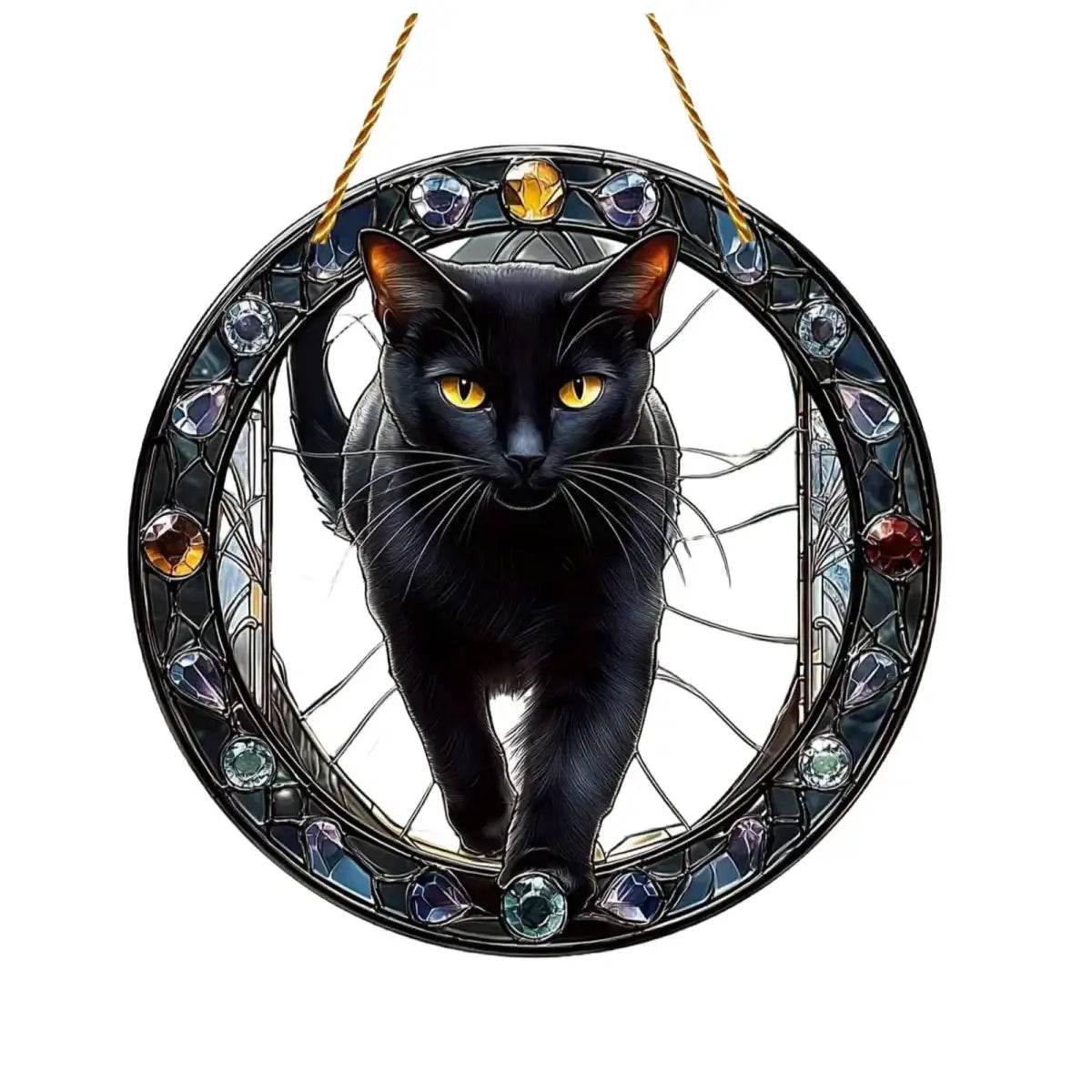Black Cat Suncatcher - Acrylic Stained Style Window Hanging - HORA GIFT