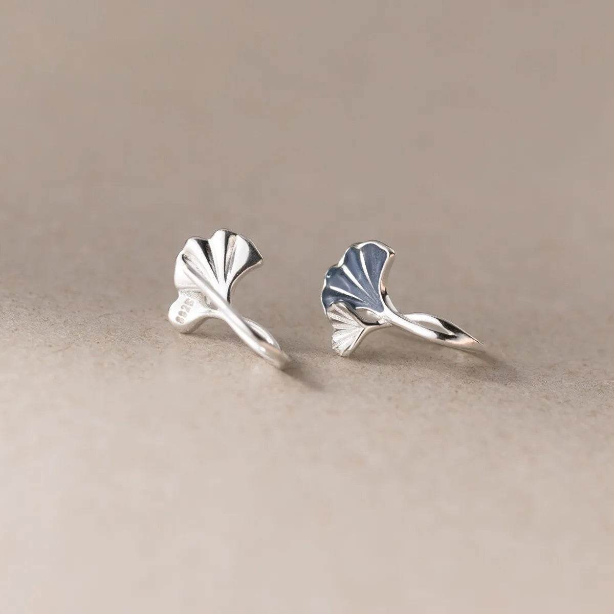 New in 925 Sterling Silver Drip Glue Ginkgo Biloba Leaves Ear Piercing - HORA GIFT