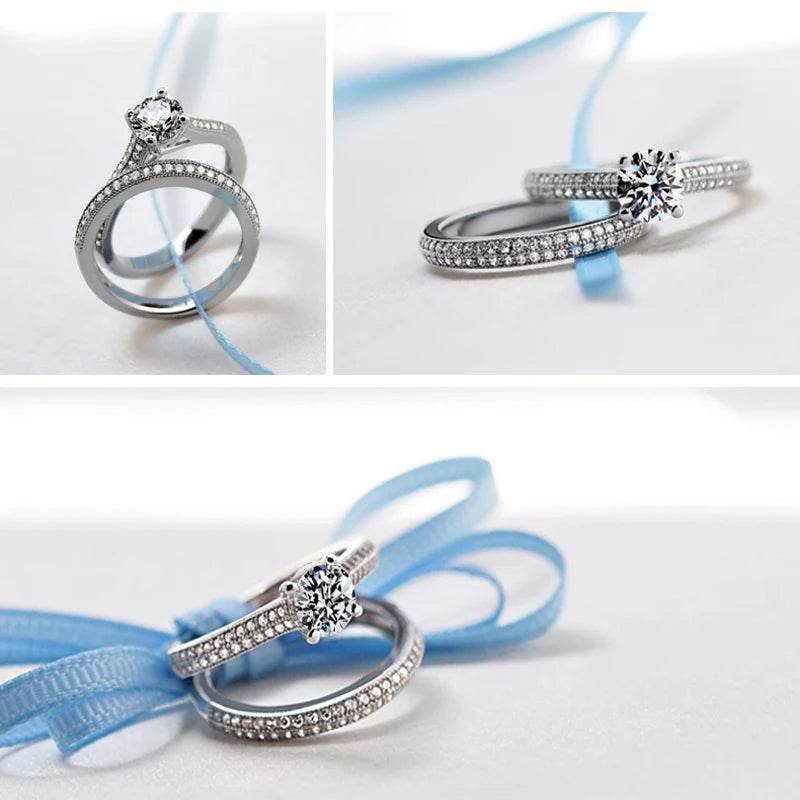 1 pair Vintage Halo 925 Sterling Silver Wedding Ring Set - HORA GIFT