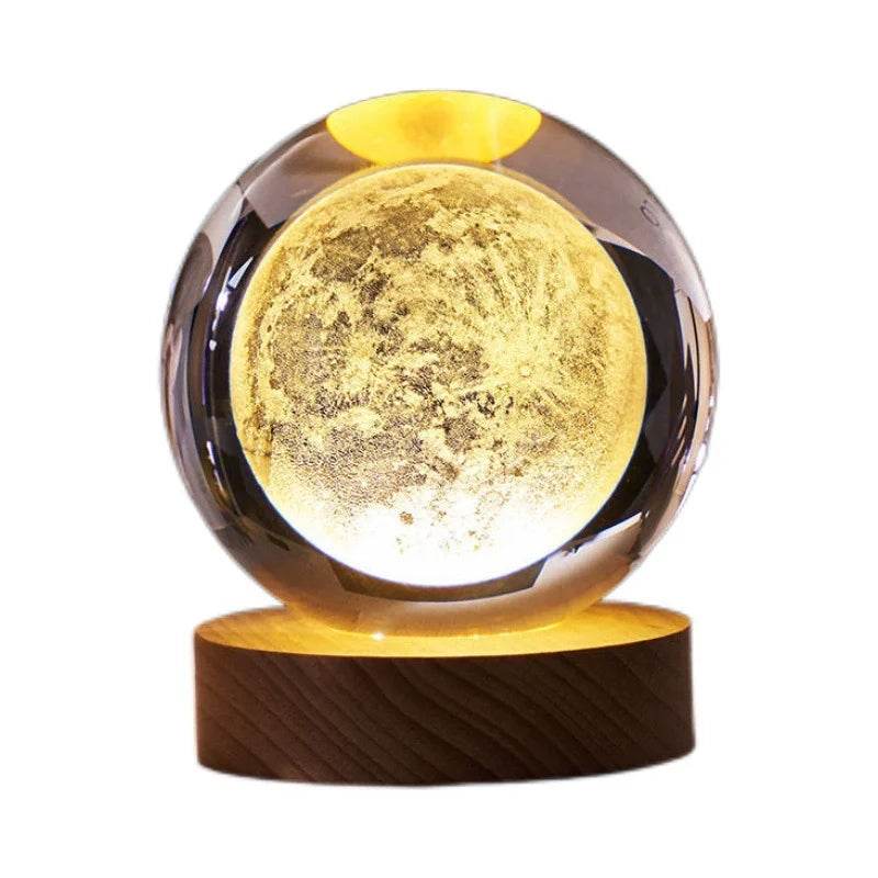 LED Night Light Galaxy Crystal Ball Table Lamp 3D Planet Moon Glowing Planetary - HORA GIFT