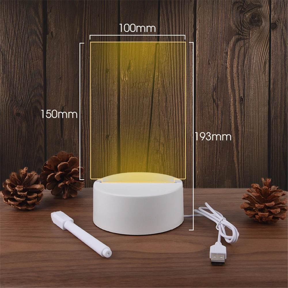 Transparent Luminous LED Night Lights USB Luminous Acrylic Night Light Erasable Write Message Board Calendar Desktop Ornaments - HORA GIFT