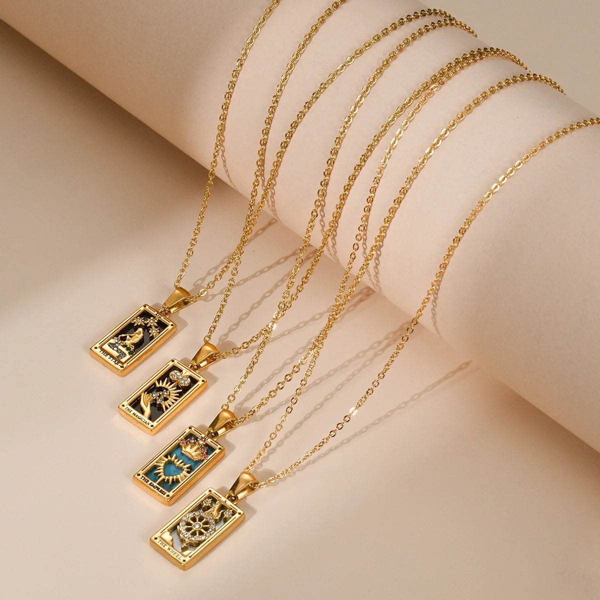 YILUOCD Original Zirconia Tarot Card Necklace Classic Tarot Queen Lover Magician Moon Wealth Amulet Stainless Steel Jewelry - HORA GIFT