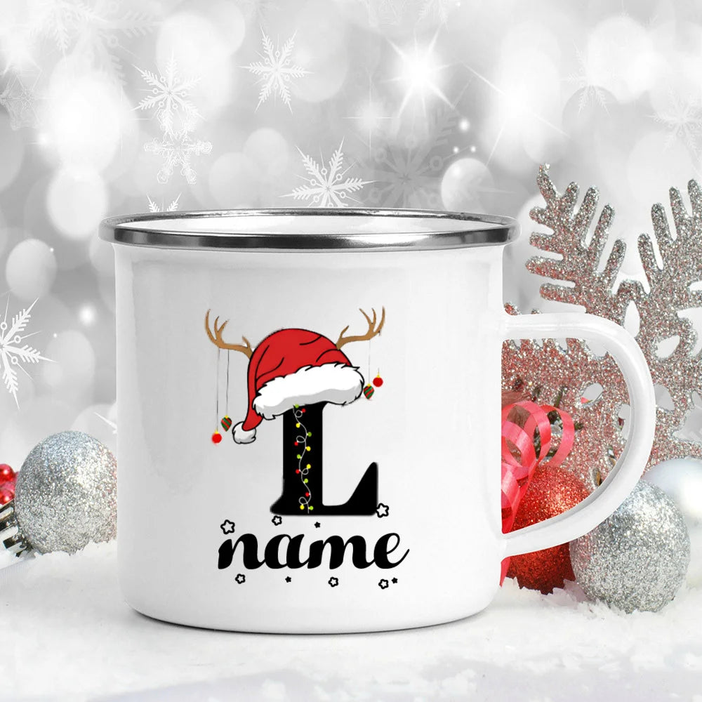Personlized Christmas Cup Initial with Name Hot Cocoa Chocolate Mug Drink Jiuce Enamel Mugs Xmas Gifts for Kids Friends Family