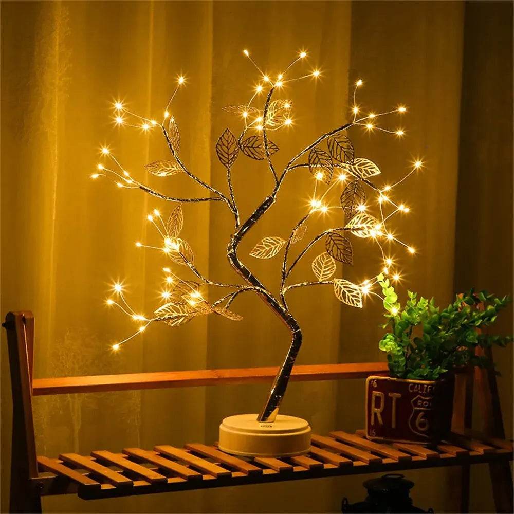 LED Rose Leaf Table Lamp USB Christmas Tree Fairy Light Night Lights Home DIY Party Wedding Bedroom Decoration Mother's Day Gift - HORA GIFT