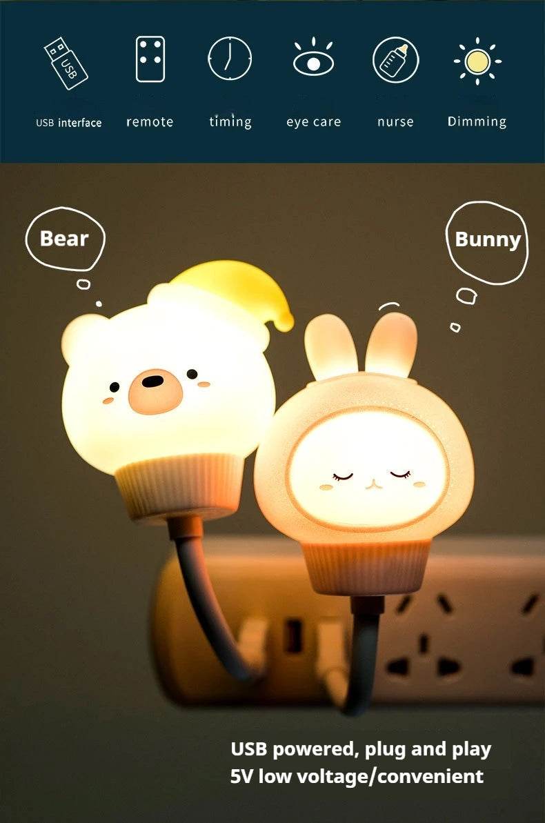 USB Night Light LED Cute Cartoon Night Lamp Bear Chick Kitten for Baby Kid Bedroom Decoration Bedside Lamp - HORA GIFT