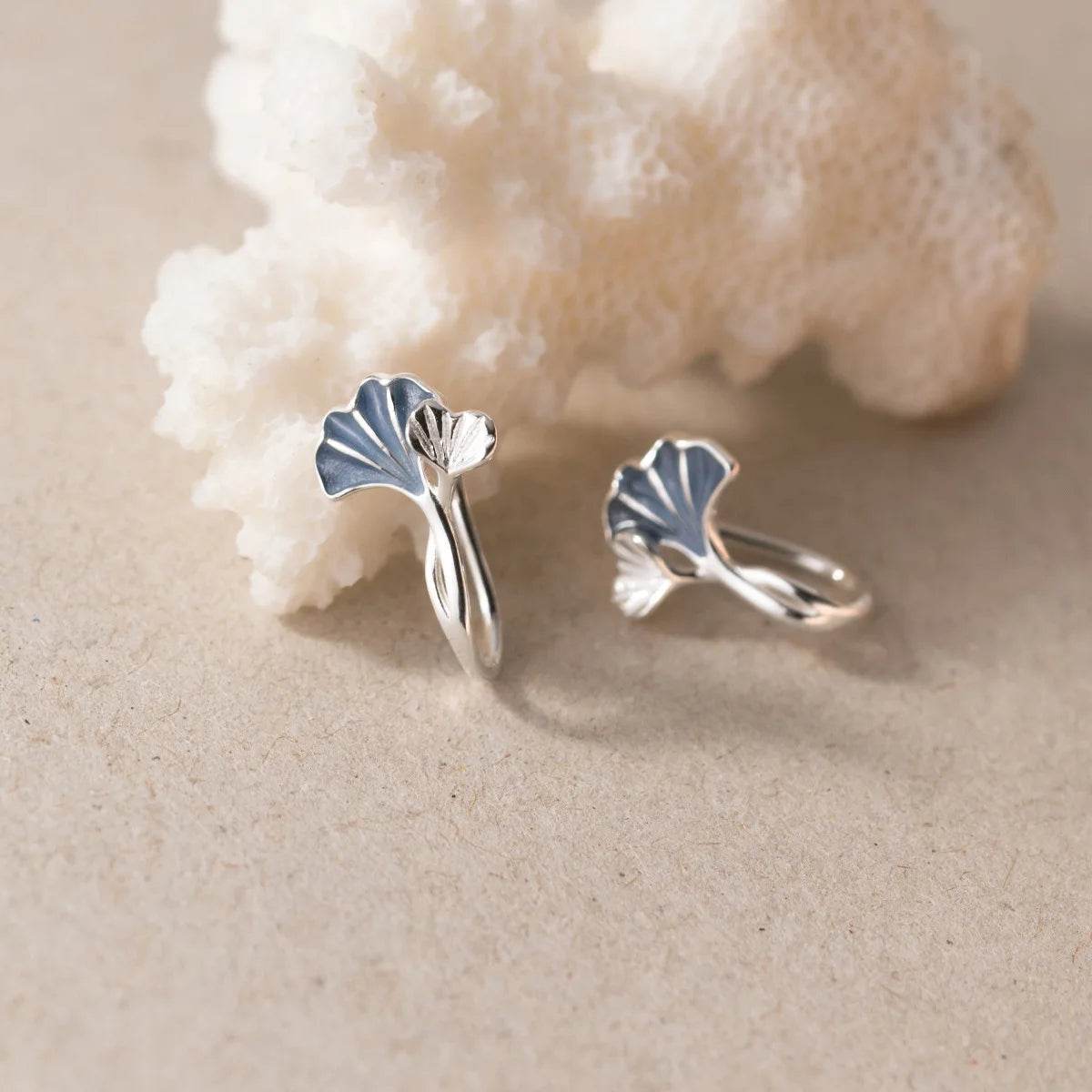 New in 925 Sterling Silver Drip Glue Ginkgo Biloba Leaves Ear Piercing - HORA GIFT
