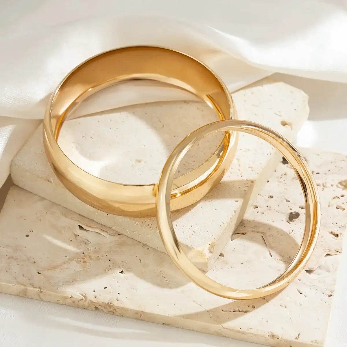 2Pcs/Set Punk Classic Gold Color Wide Bangles - HORA GIFT