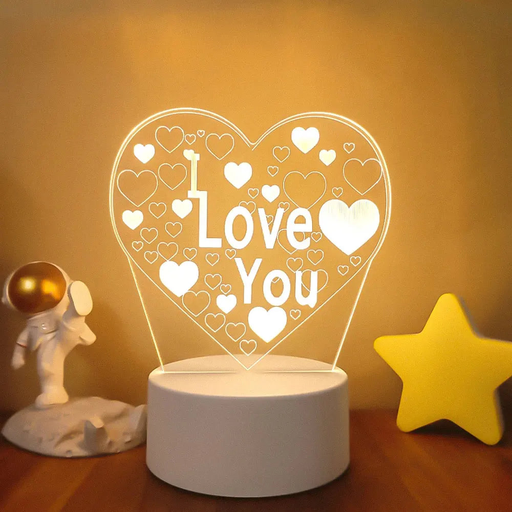 Romantic Love 3D Acrylic Led Lamp for Home Children's Night Light Table Lamp Birthday Party Decor Valentine's Day Bedside Lamp