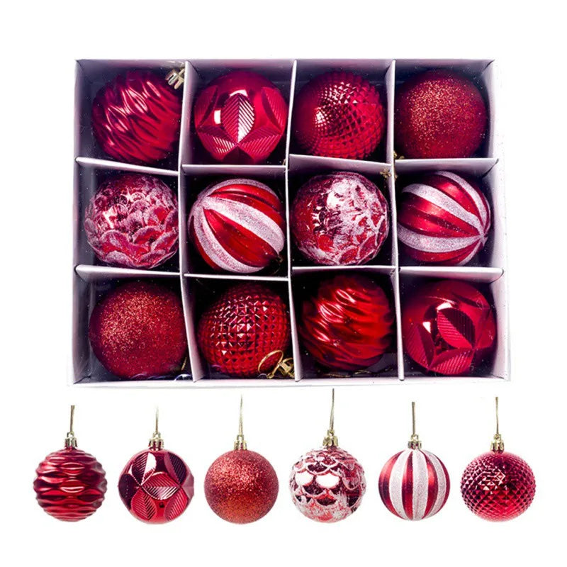 12pcs/set Christmas Round Balls Ornaments With Hanging Rope Christmas Tree Balls Pendant Navidad 2025 New Year Party Decorations