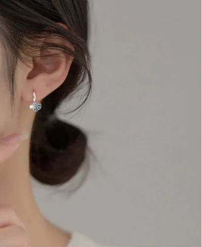 New in 925 Sterling Silver Drip Glue Ginkgo Biloba Leaves Ear Piercing - HORA GIFT