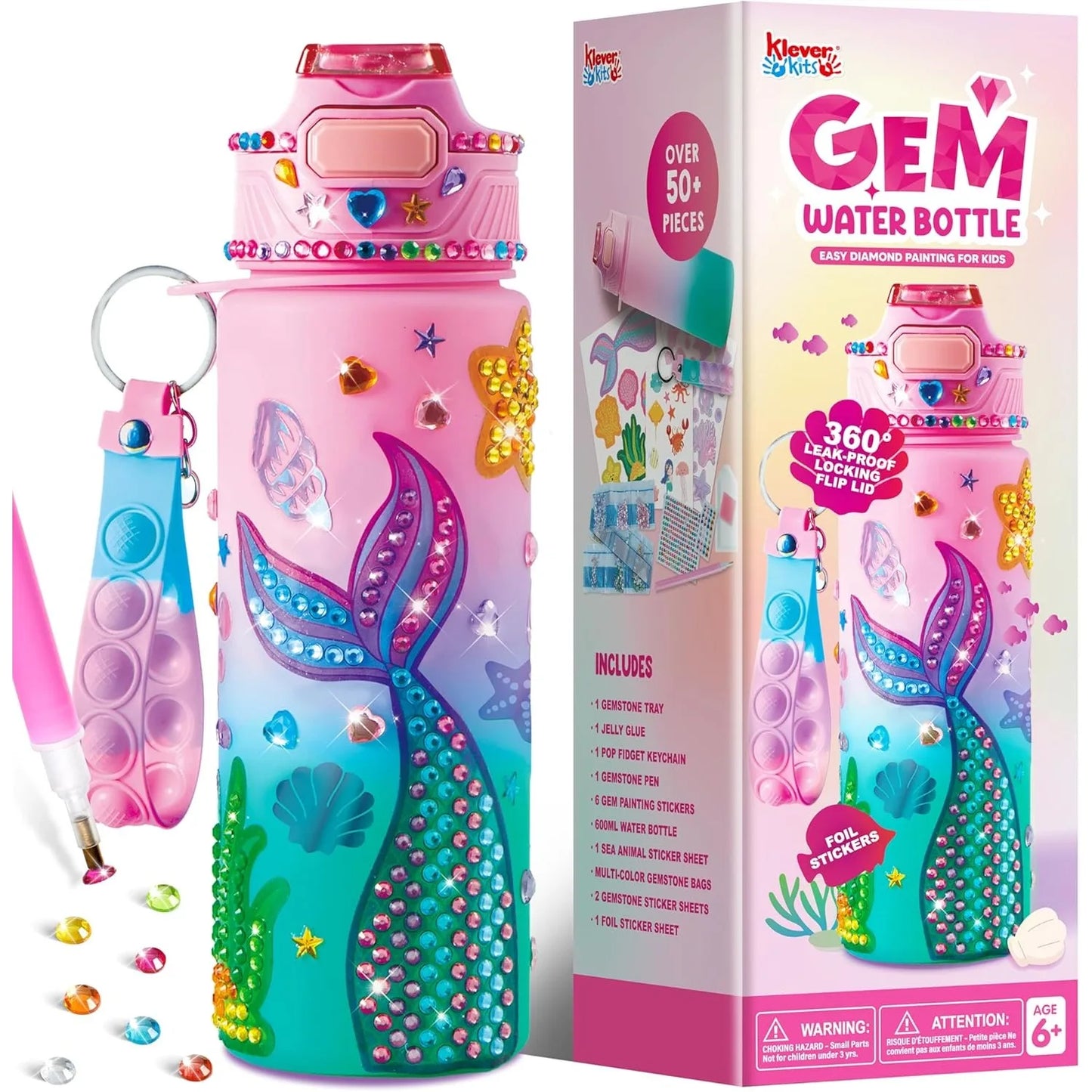 JOYFY Decorate Your Own Water Bottle Kits Mermaid DIY Gem Diamond Painting Crafts Arts for Girls Age 6+ Birthday Christmas