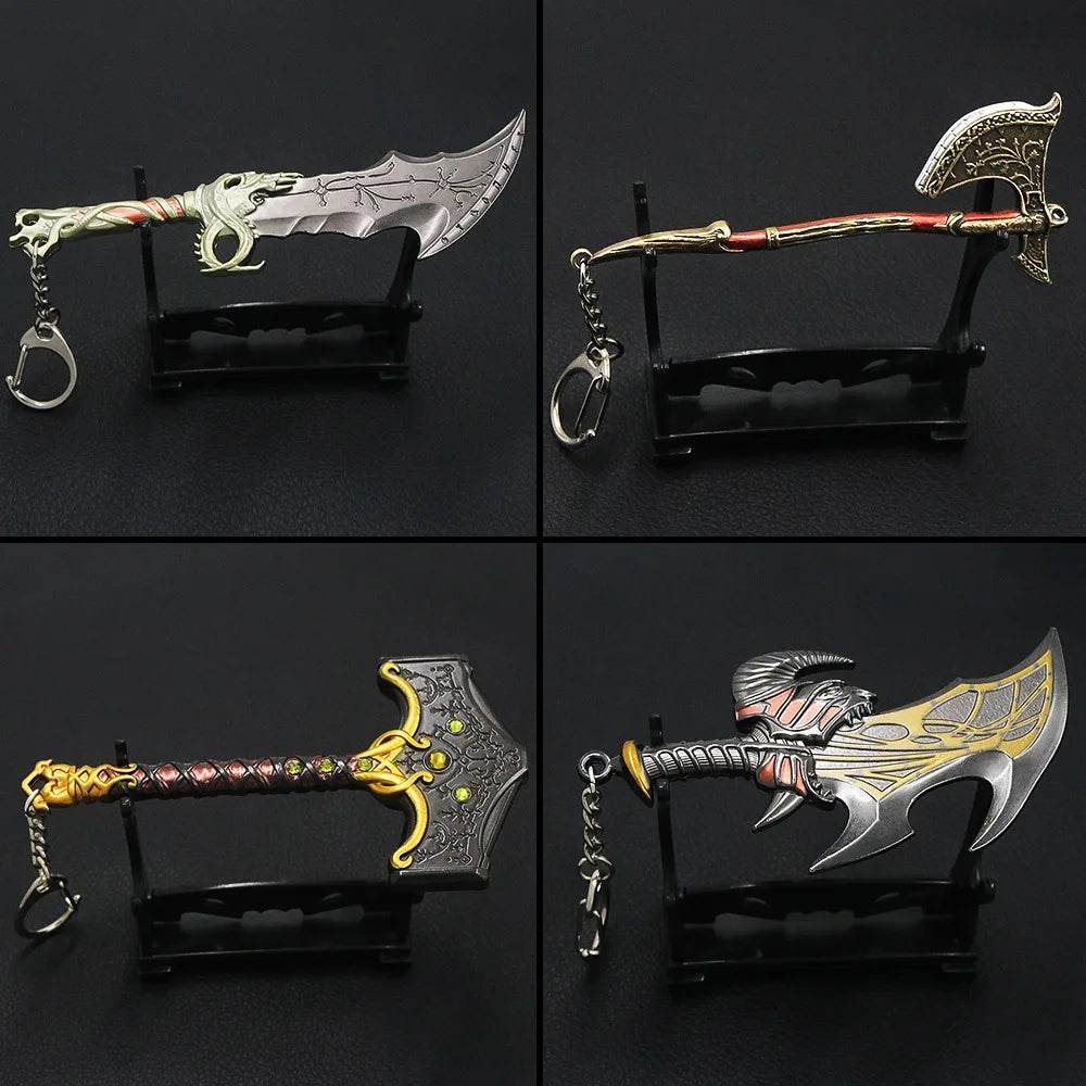 New God of War Ragnarok Keychain Kratos Ares Thor's Hammer Mjolnir Blades of Exile Leviathan Axe Weapon Penant Key Chain Jewelry - HORA GIFT