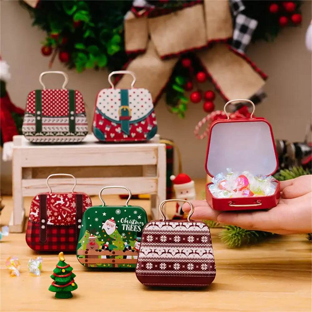 Christmas Decoration Metal Box Handbag Shape Tin Jar Jewelry Storage Cas - HORA GIFT