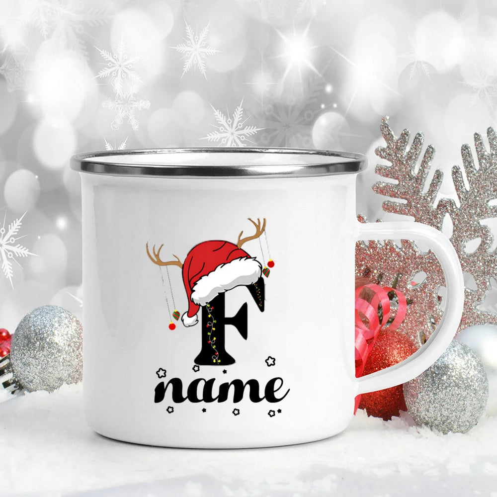 Personlized Christmas Cup Initial with Name Hot Cocoa Chocolate Mug Drink Jiuce Enamel Mugs Xmas Gifts for Kids Friends Family