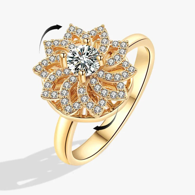 Korean Woman Anxiety Relaxing Ring Multiple Crystal Sunflower Snowflake Knuckle Rings Anti Stress Jewelry Girls Rotating Gift