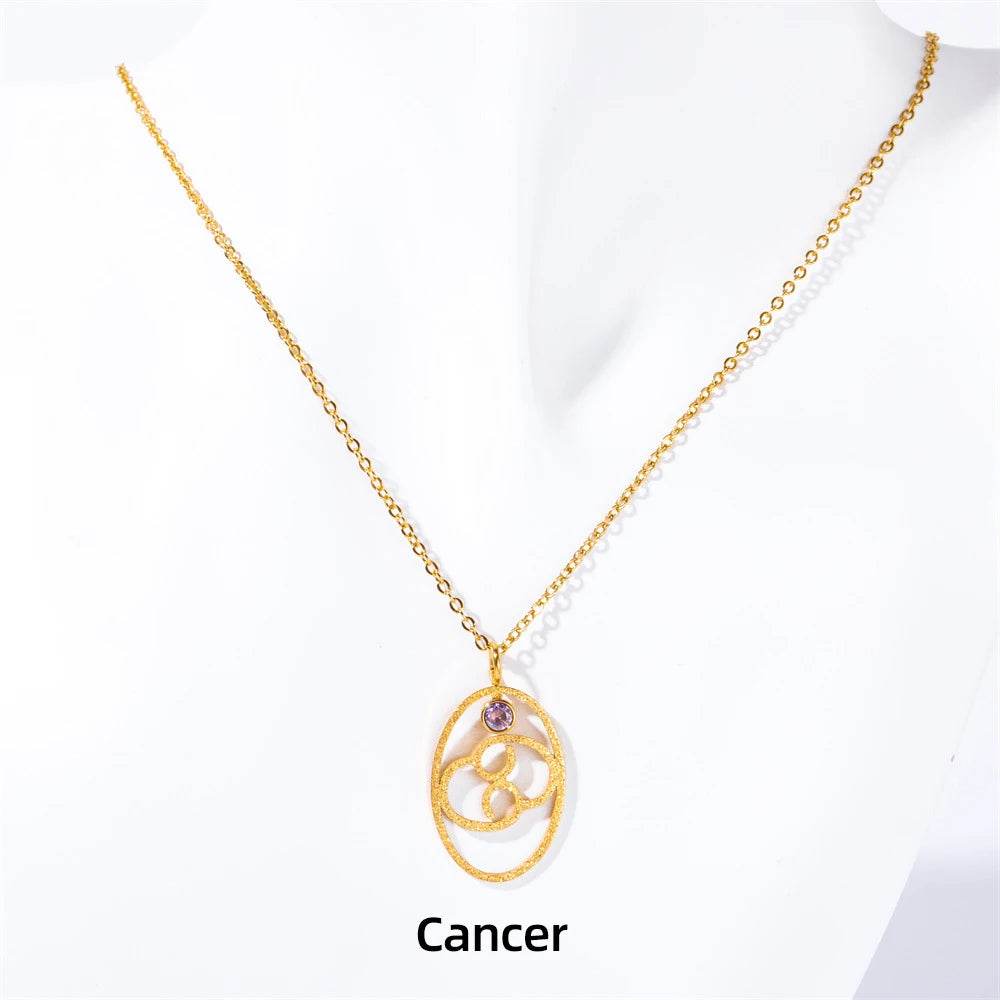 Zodiac Necklace for Women Aries Leo Pisces Sagittarius 12 Constellation Stainless Steel Neck Chains Jewelry Girl Birthday Gifts - HORA GIFT