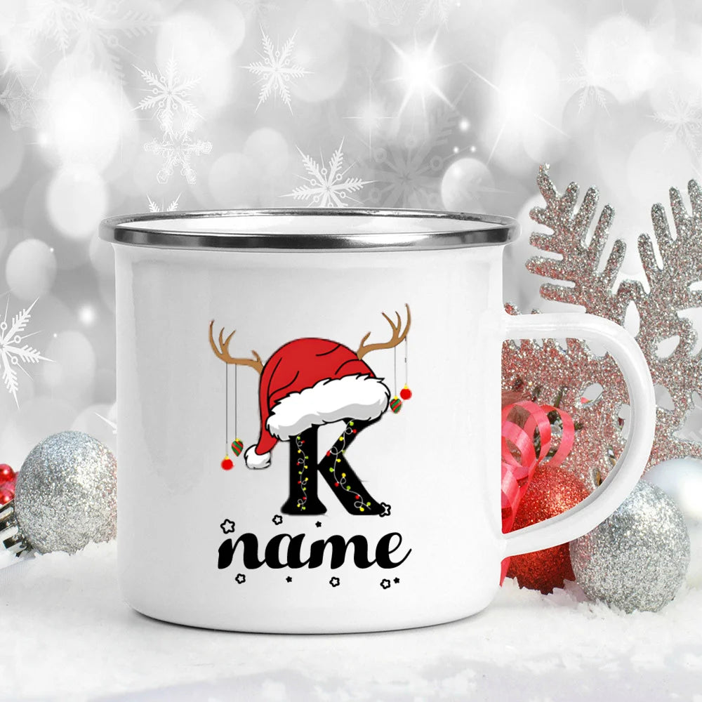 Personlized Christmas Cup Initial with Name Hot Cocoa Chocolate Mug Drink Jiuce Enamel Mugs Xmas Gifts for Kids Friends Family