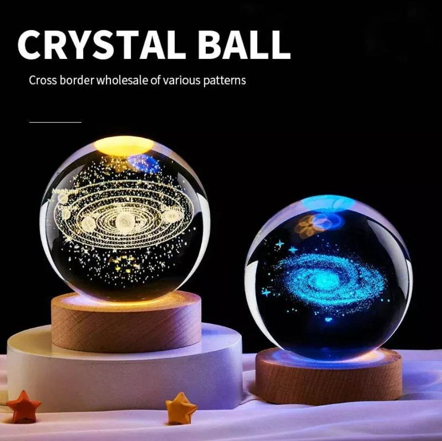 LED Night Light Galaxy Crystal Ball Table Lamp 3D Planet Moon Glowing Planetary - HORA GIFT